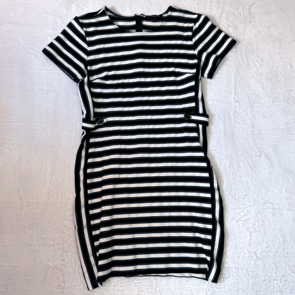 BANANA REPUBLIC Striped‎ Tight Fitting Short Sleeve Dress SZ 10